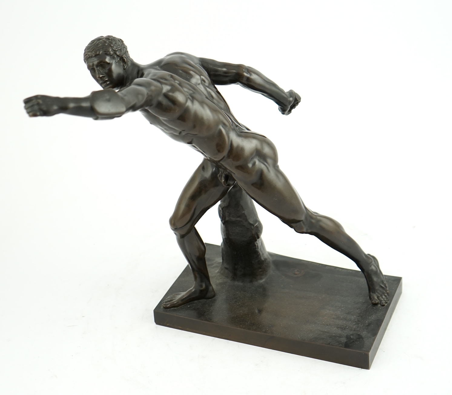 A late 19th century French patinated bronze model of the Borghese Gladiator, after the Antique